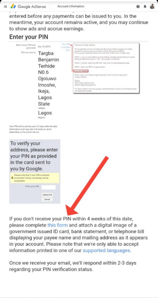 How To Verify Google Adsense Address Without Pin
