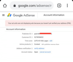 Verify Google Adsense Address Without Pin