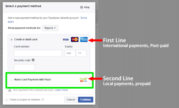 set up Facebook advertising payments in Nigeria